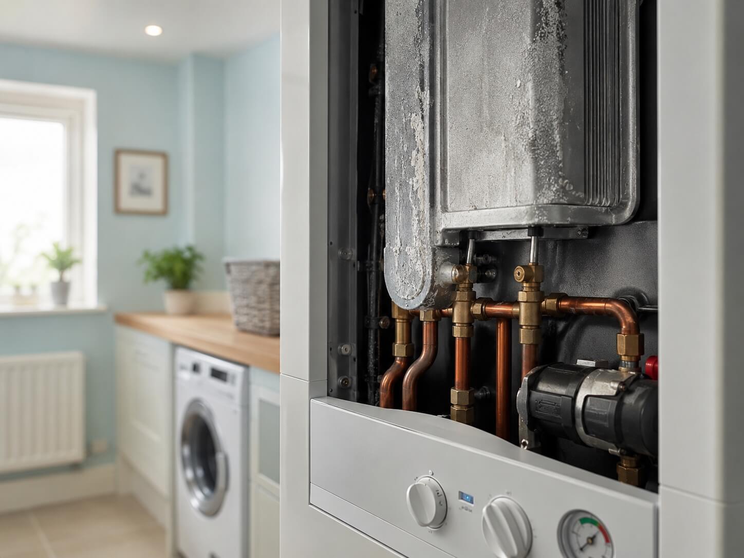 Boiler and heating system affected by limescale from hard water