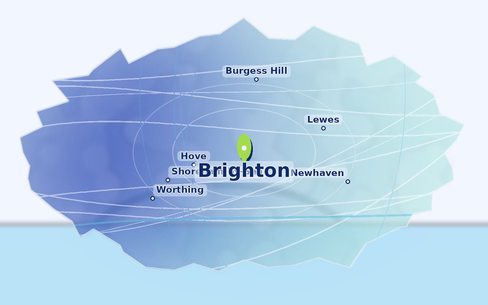 Map of water hardness around Brighton and nearby areas