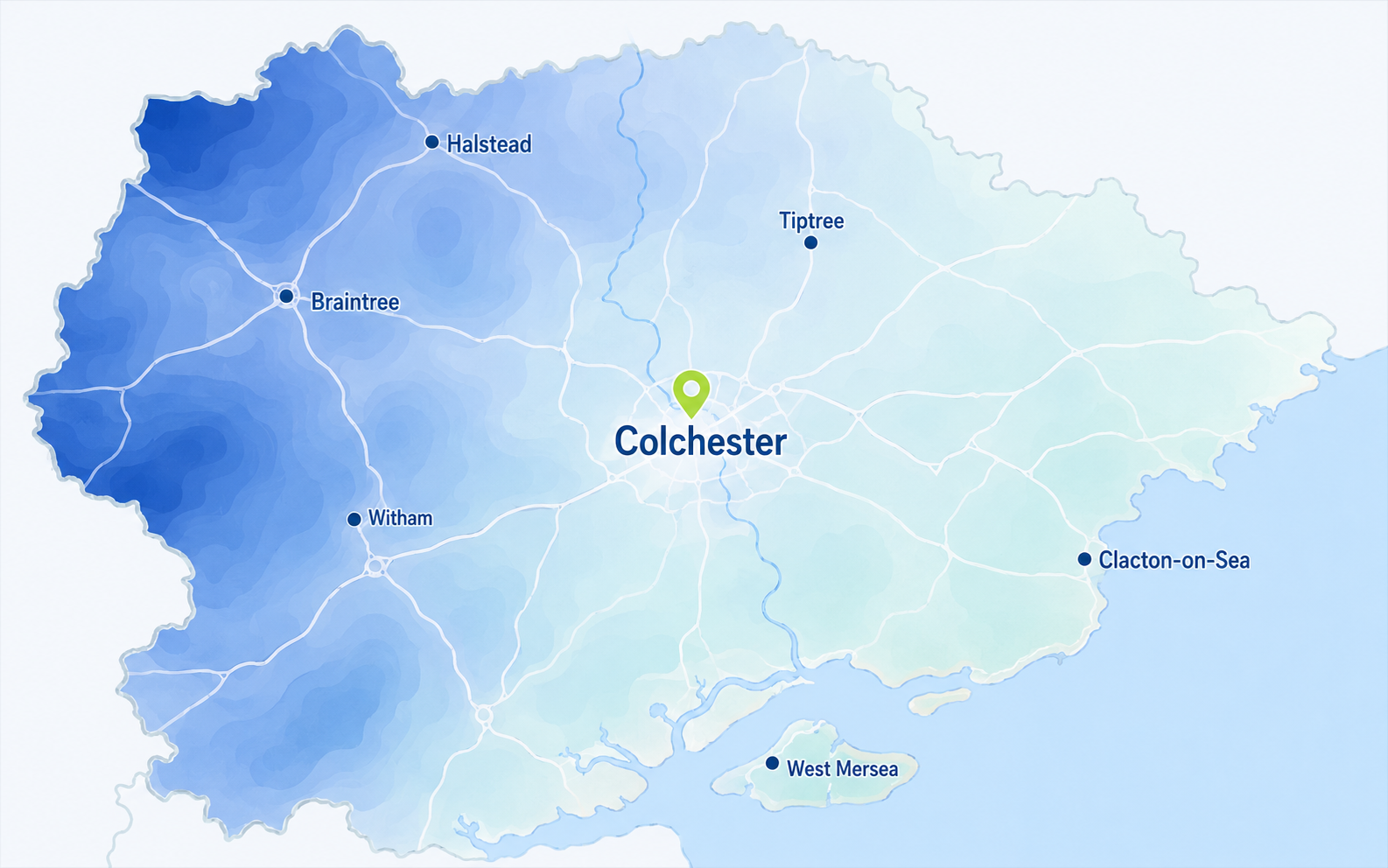 Map of water hardness around Colchester and nearby areas