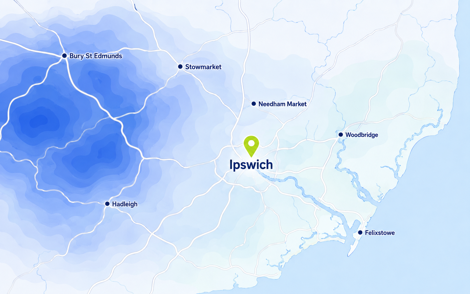 Map of water hardness around Ipswich and nearby areas