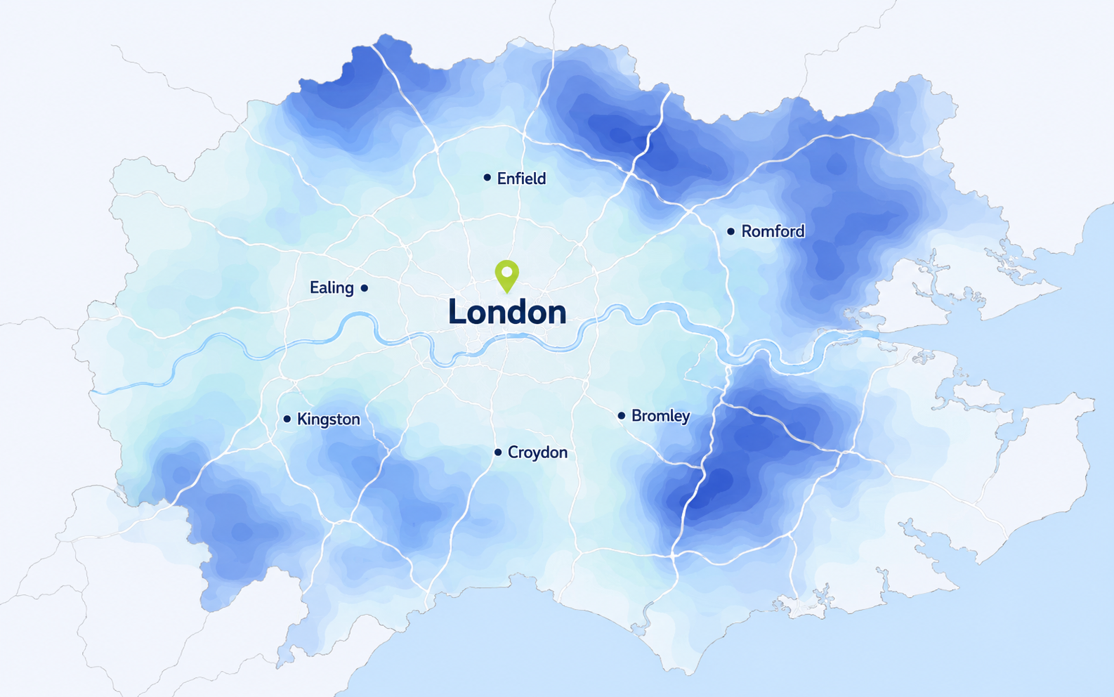 Map of water hardness around London and nearby areas