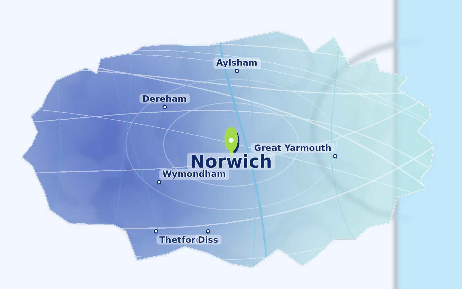 Map of water hardness around Norwich and nearby areas