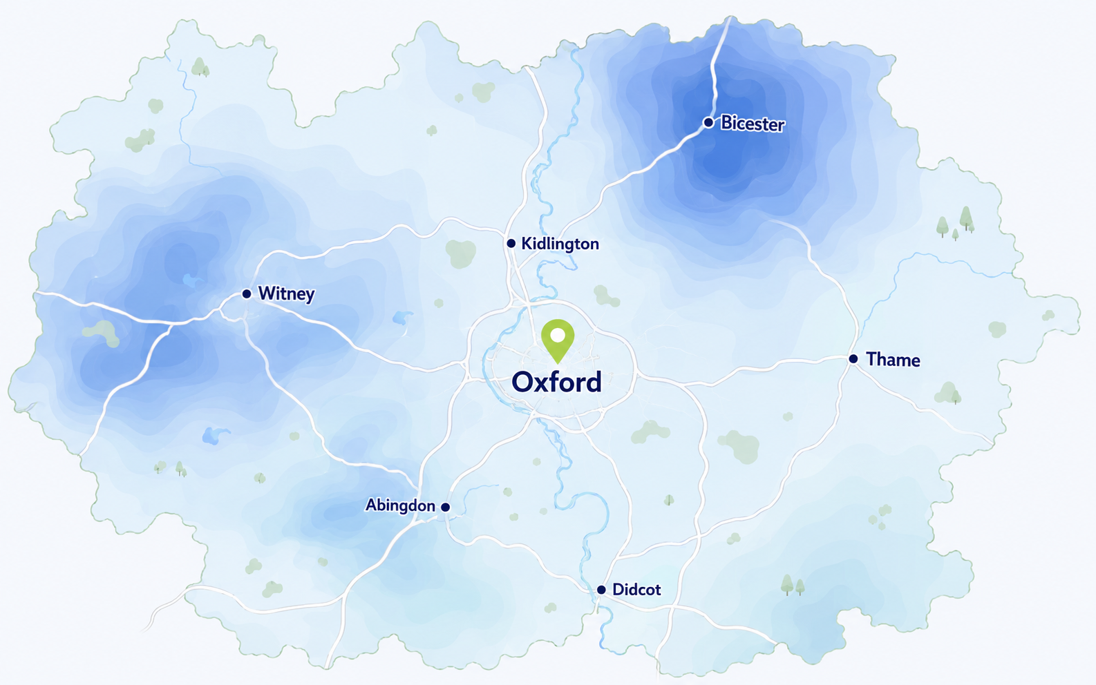 Map of water hardness around Oxford and nearby areas