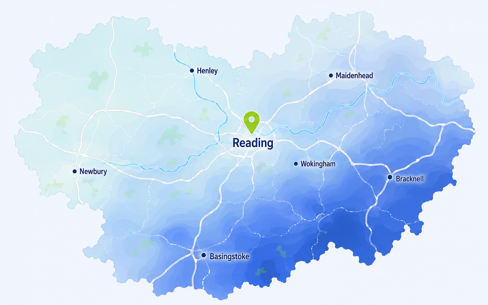 Map of water hardness around Reading and nearby areas
