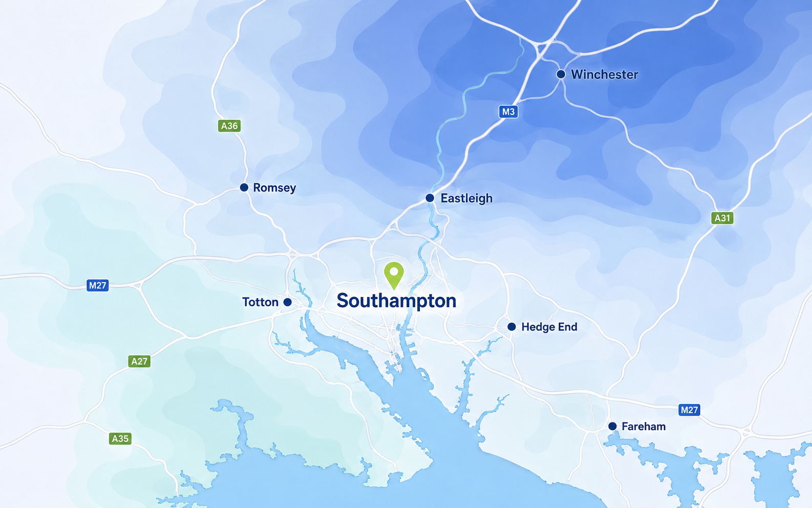 Map of water hardness around Southampton and nearby areas